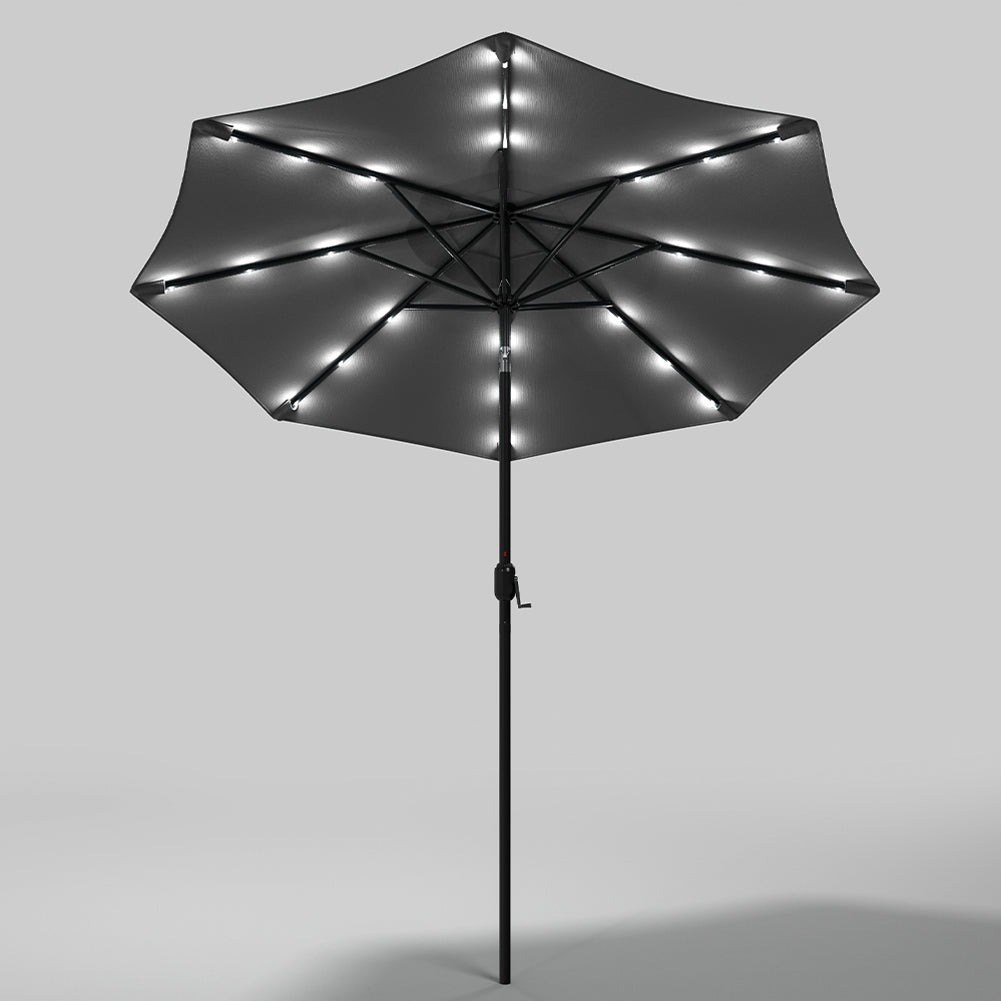 3m Outdoor Patio Parasol – Solar-powered Umbrella With 24 Led Lights, Tilt & Crank Handle, Without Base | One Size | Dark Gray