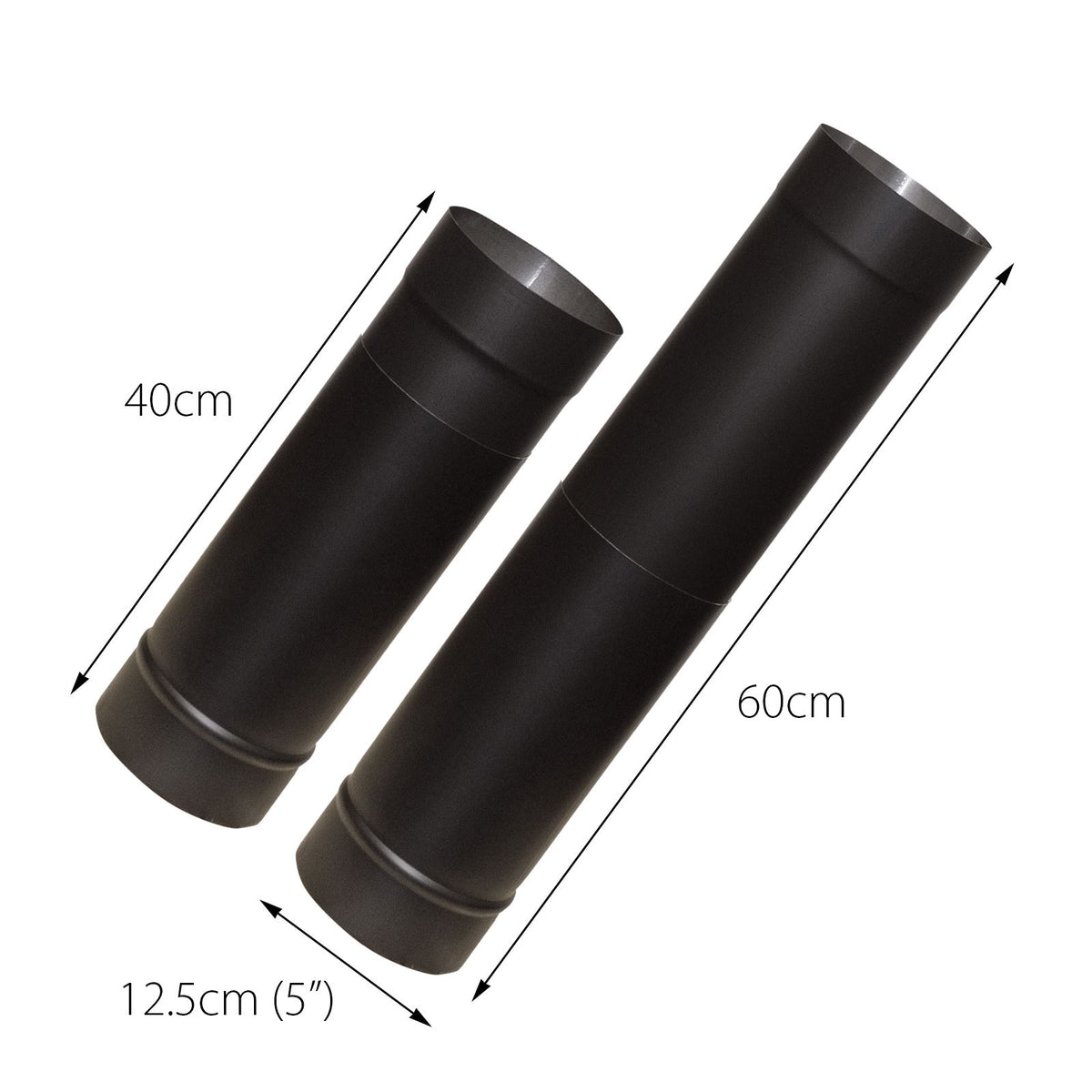 Flue Pipe Straights Various Sizes for 5" inch (125mm) | 400-600mm | Black
