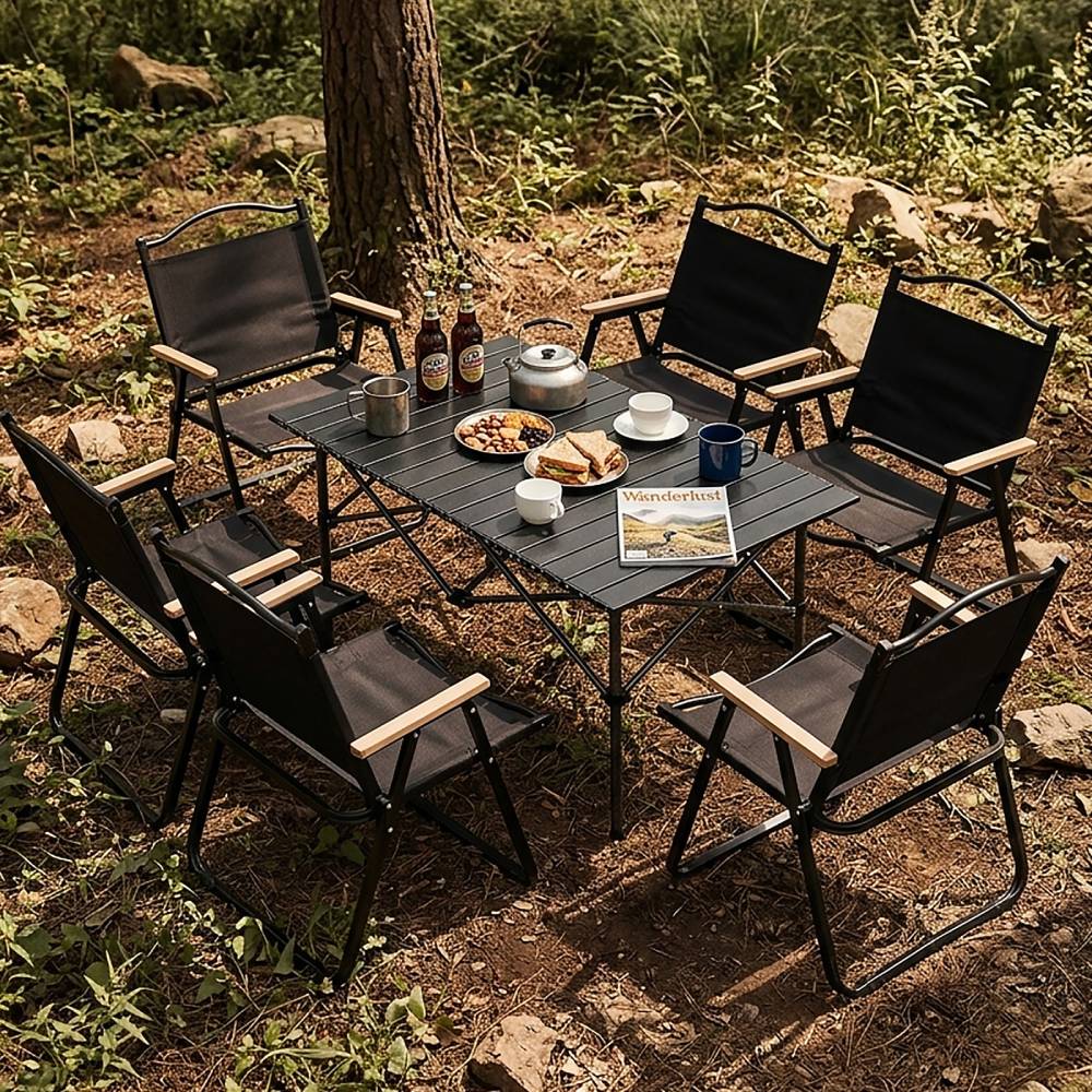 Folding Camping Table Set With Chairs, Portable Outdoor Picnic Table | 7 Piece