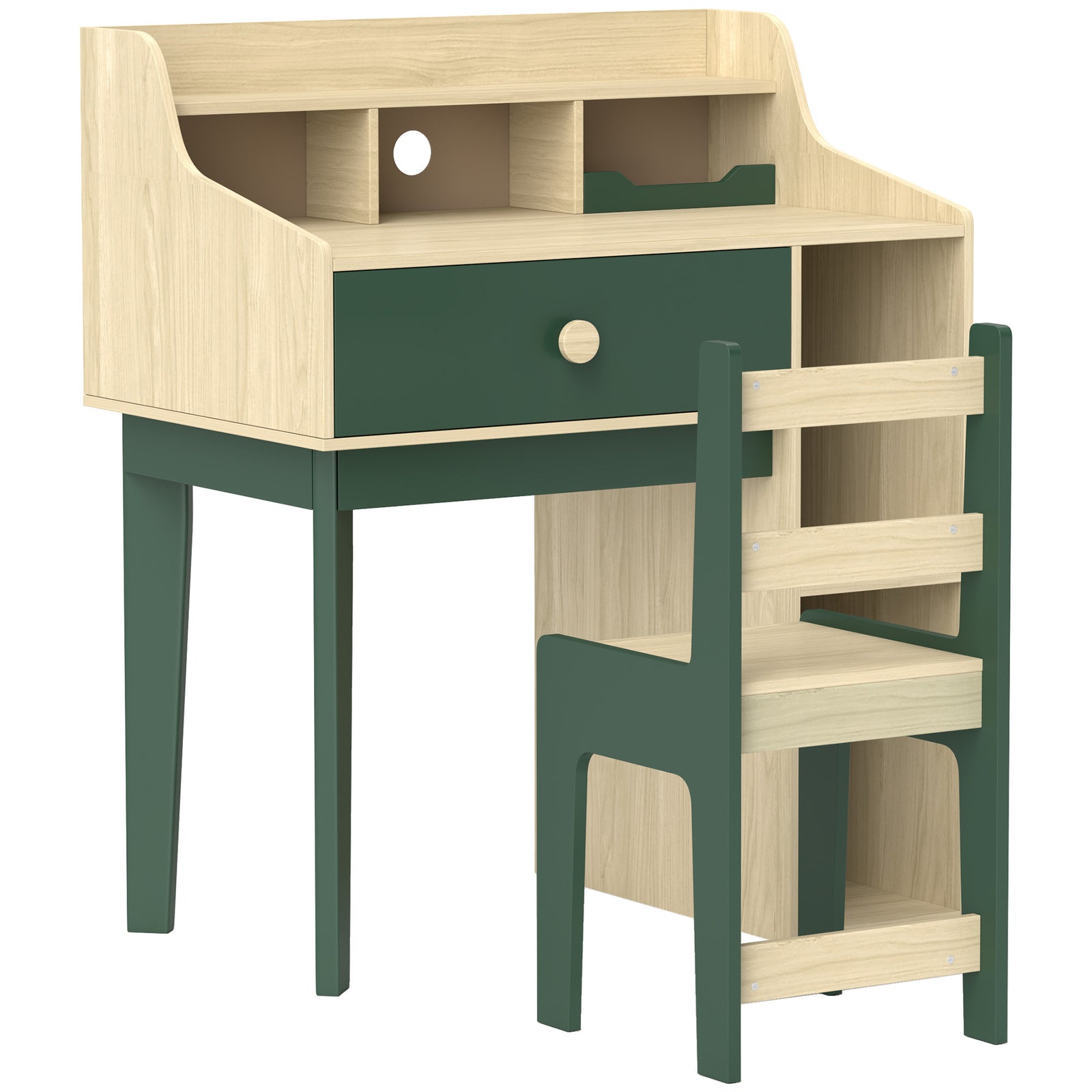 Aiyaplay Kids Desk And Chair Set With Storage Shelves, Drawer, Green