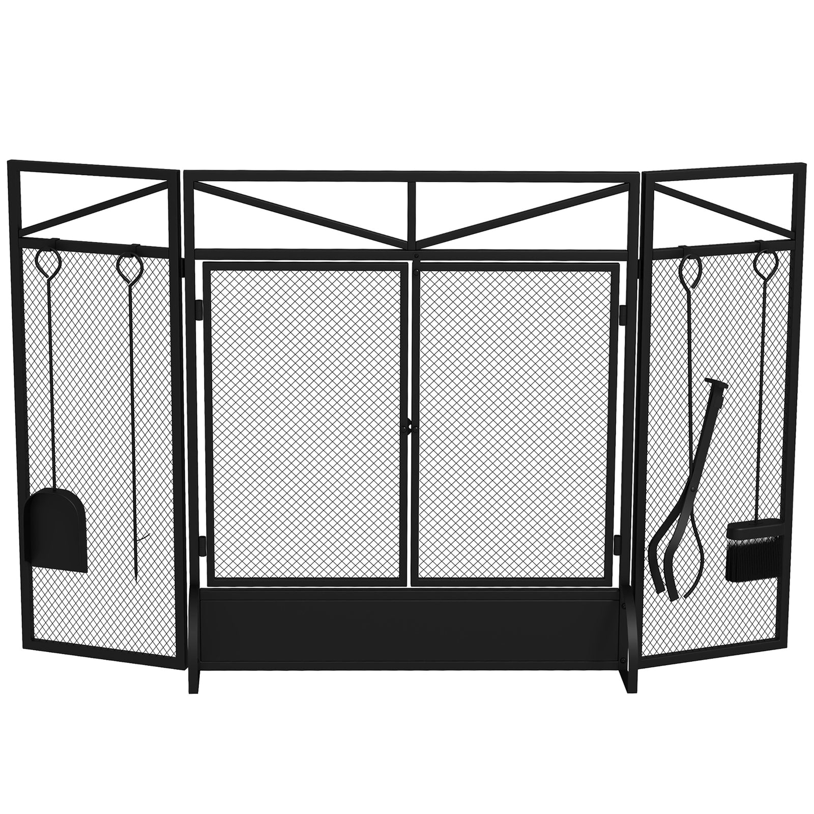 3 Panel Folding Fire Guard With Tool Doors Fire Screen