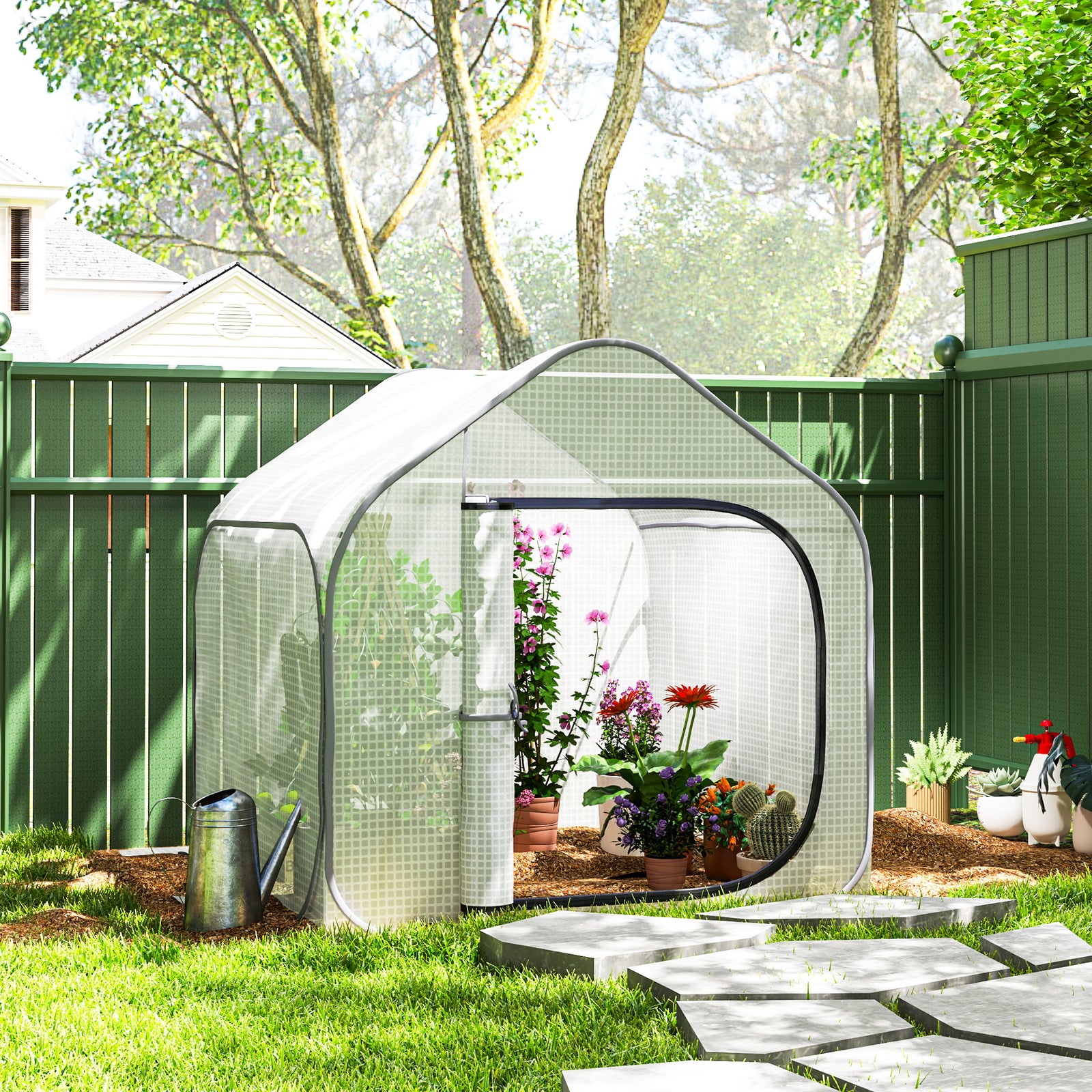 Mini Pop Up Greenhouse W/ Reinforced Pe Cover, Zipper Door | White
