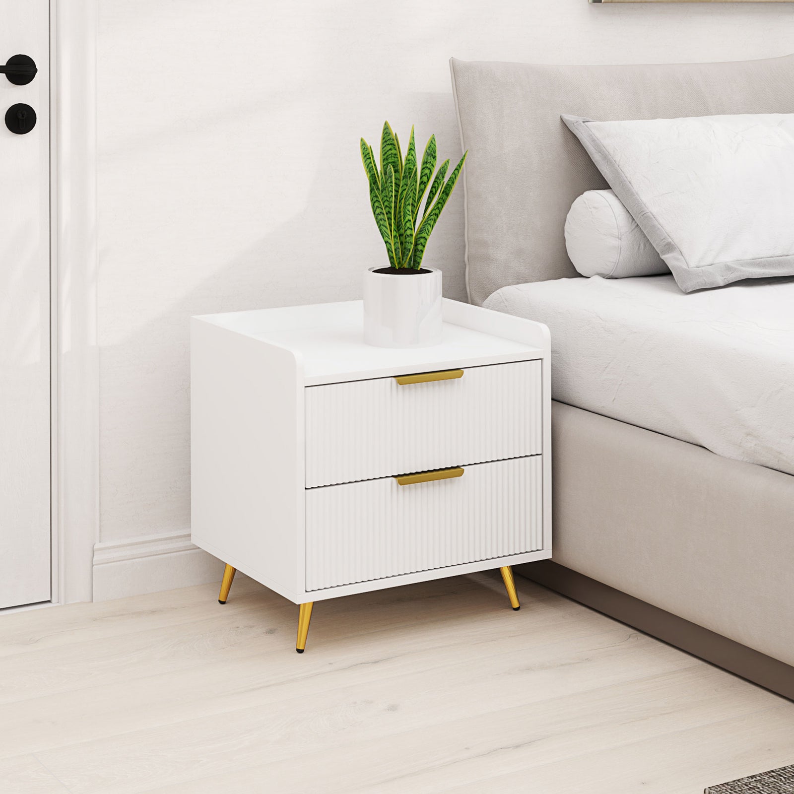 Bedside Table With 2 Drawers For Bedroom, Living Room | One Size | White
