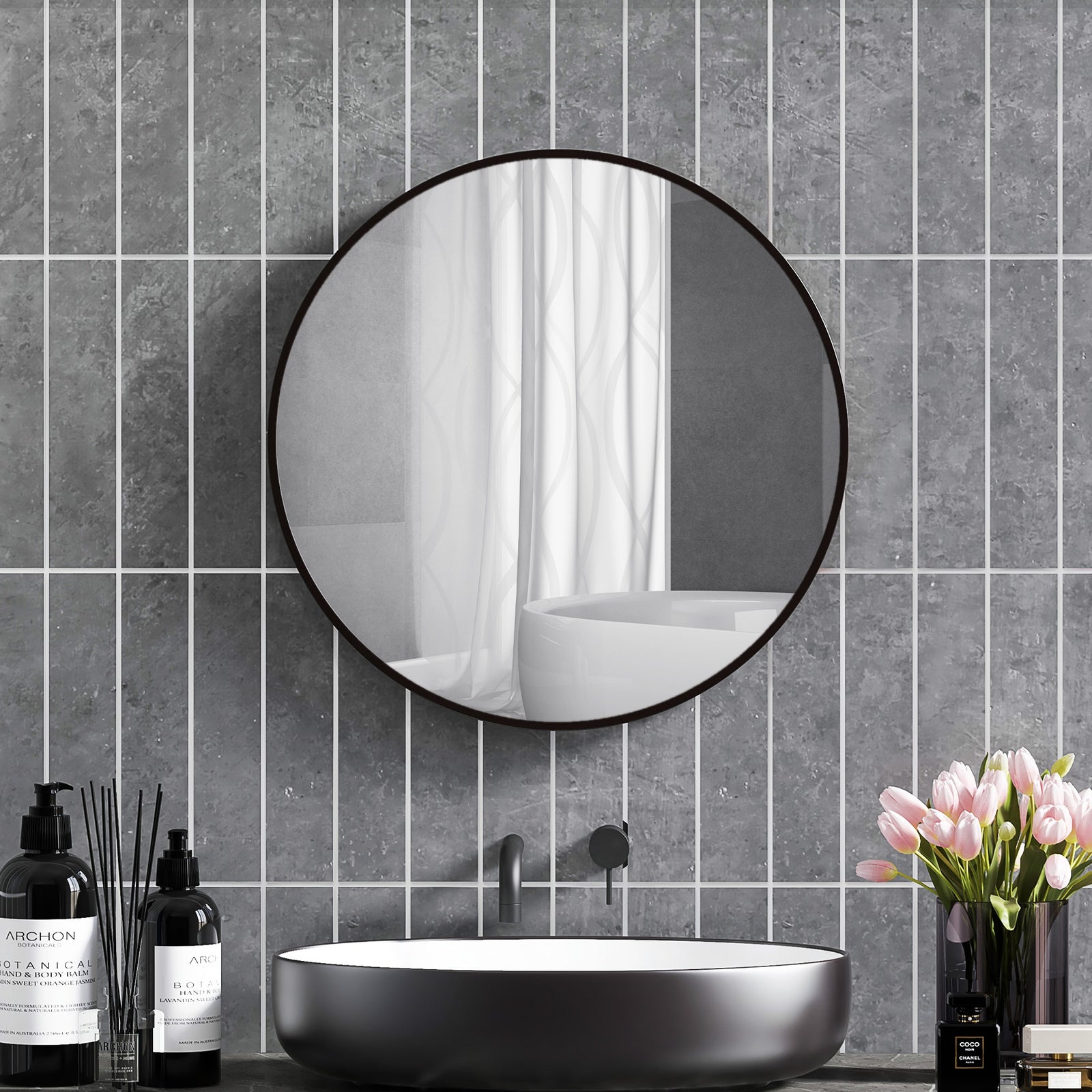 60x60/70x70cm Round Bathroom Mirror Modern Wall Mirror | Large | Black
