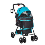 Pet Stroller Foldable Carriage W/ Brake Basket Canopy Removable Cloth
