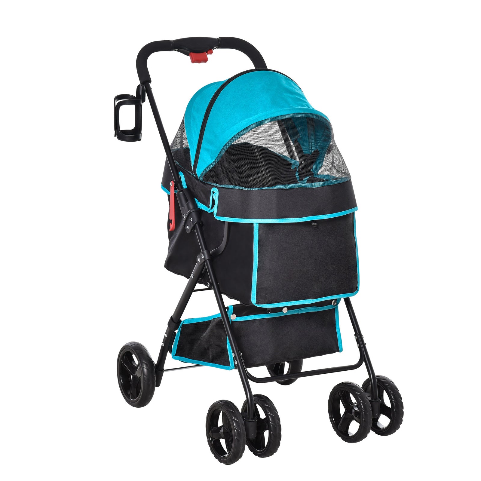 Pet Stroller Foldable Carriage W/ Brake Basket Canopy Removable Cloth