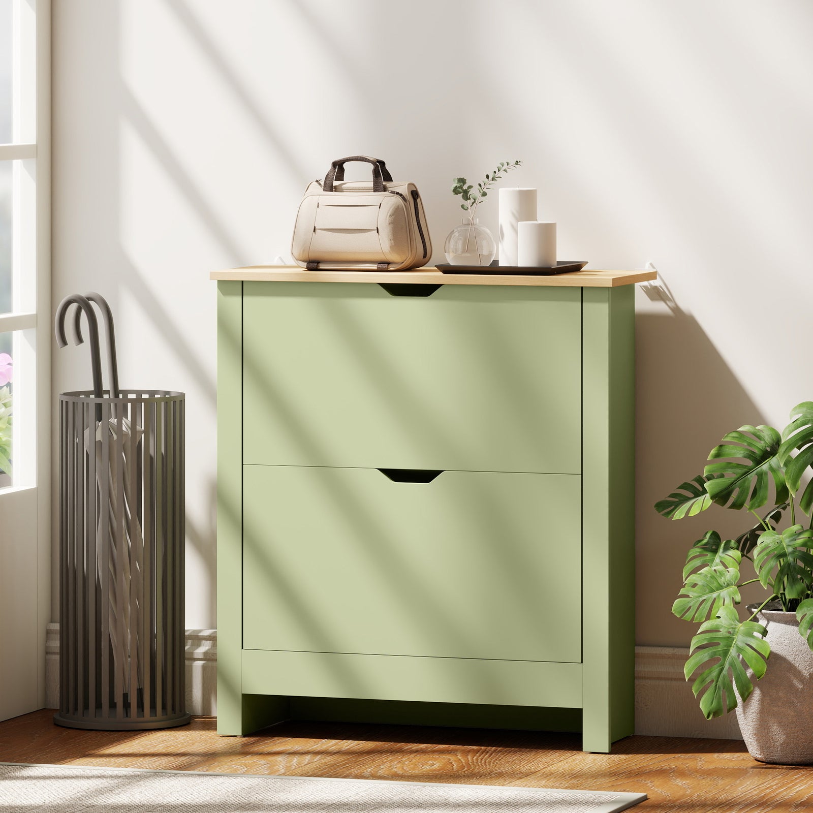 12-shoe Storage Cabinet 4 Shelves 2 Drawers Tabletop | Green