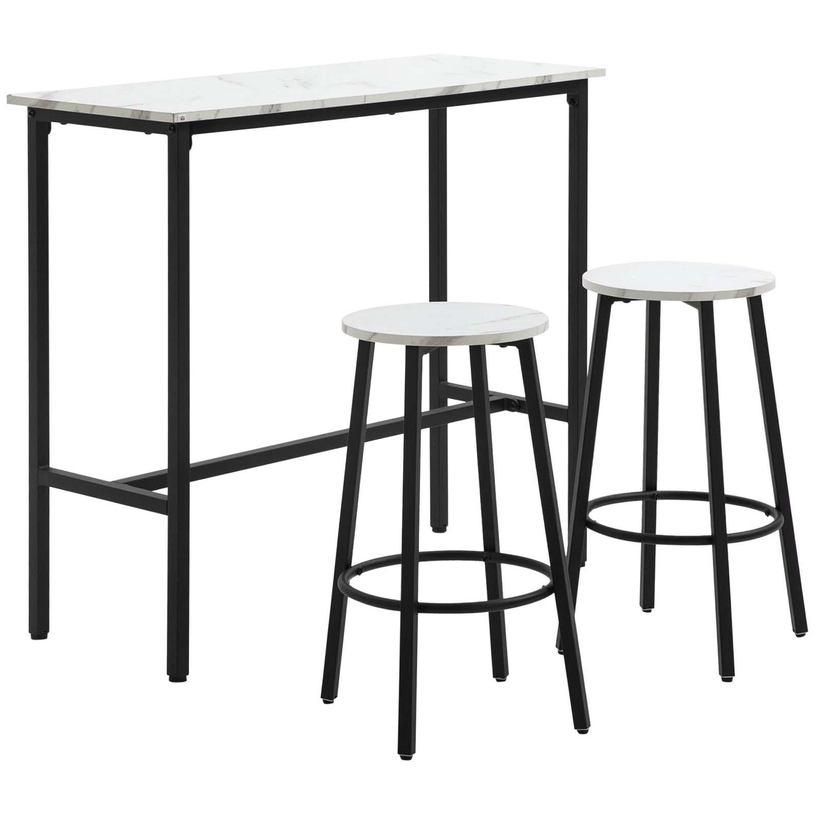 Bar Table Set For 2, Stools, Footrest, White