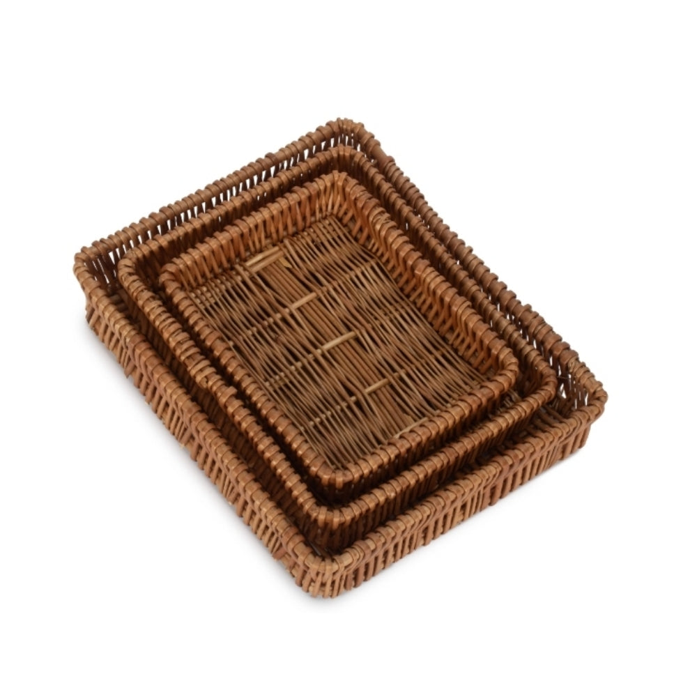 Wicker Shallow Tray | Set-of-3 | Brown