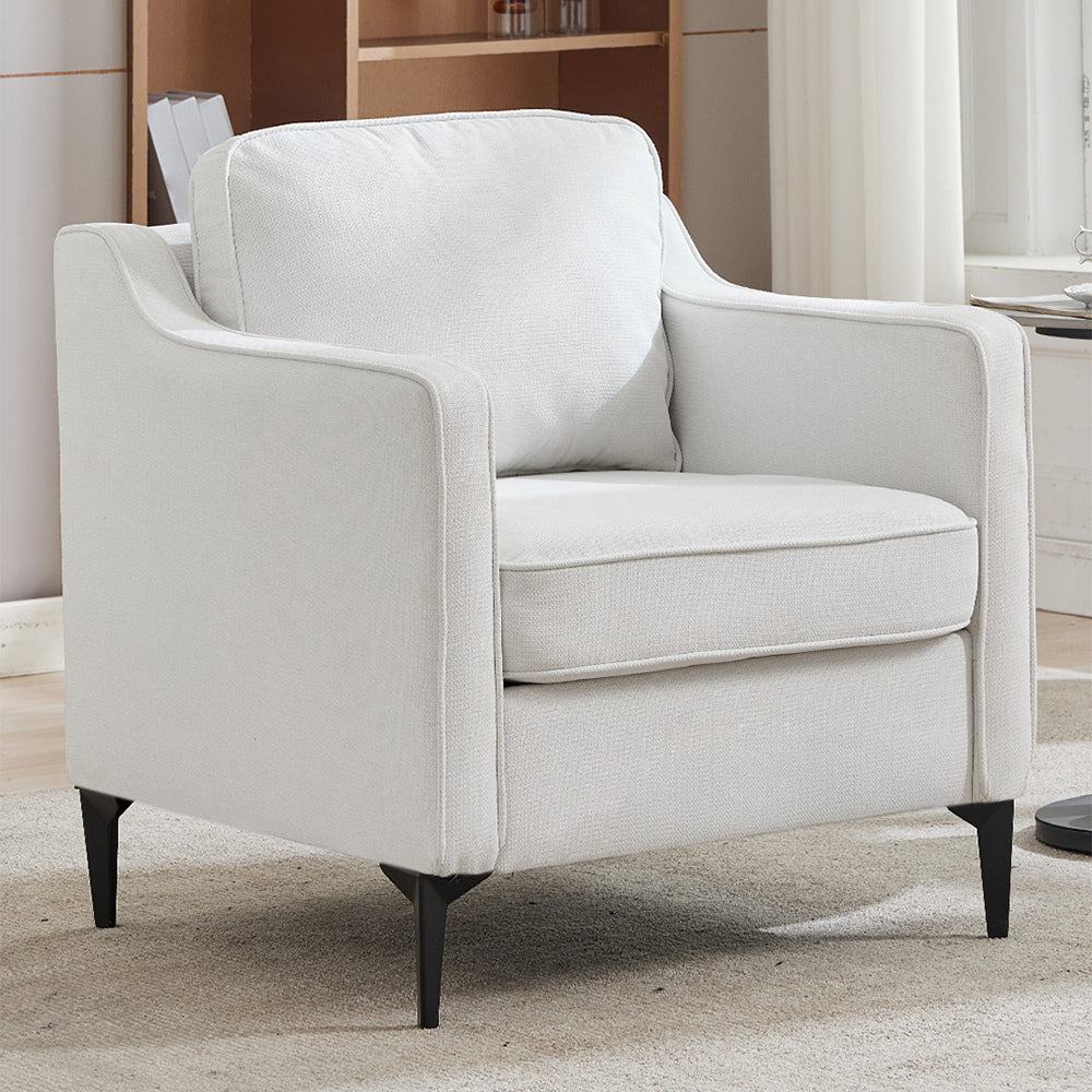Contemporary Off-white Linen Armchair – Stylish Upholstered Single Sofa For Living Room