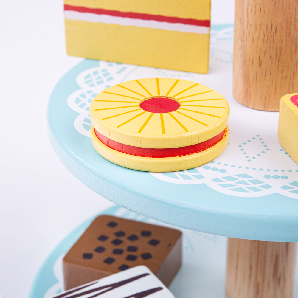 Wooden Cake Stand With 9 Cakes, Pretend Play Food