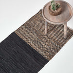 Recycled Leather Handwoven Herringbone Rug | 200cm | Black