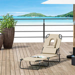 Garden Sun Lounger Folding Recliner Chair | Set of 1 | Beige