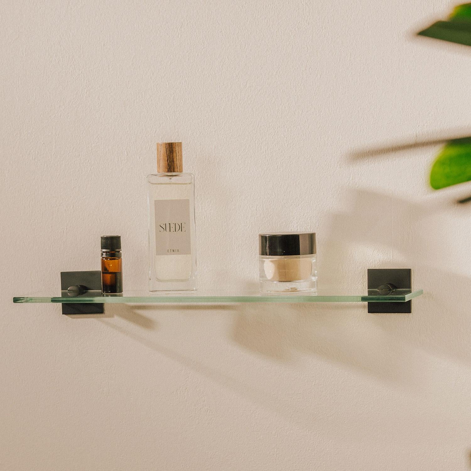 Glass Bathroom Shelf Organizer 40cm Self-adhesive Black Stick Collection