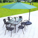 7 Pcs Garden Dining Set Tempered Glass Outdoor Coffee Table And Rattan Chairs Set