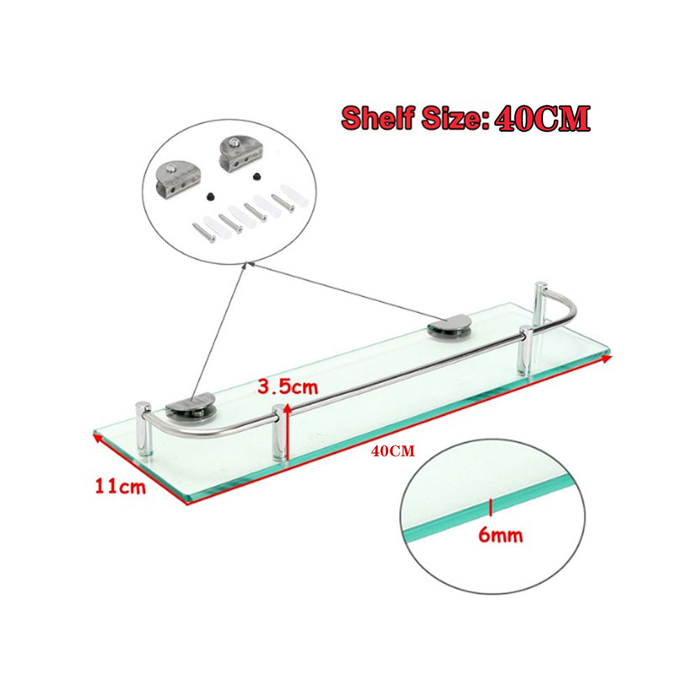 40cm Shelf Tempered Glass 6mm Thick Storage Organizer Wall Mounted Bathroom
