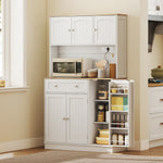 Pantry Storage Cabinet With Adjustable Shelves And 4 Door Racks | White