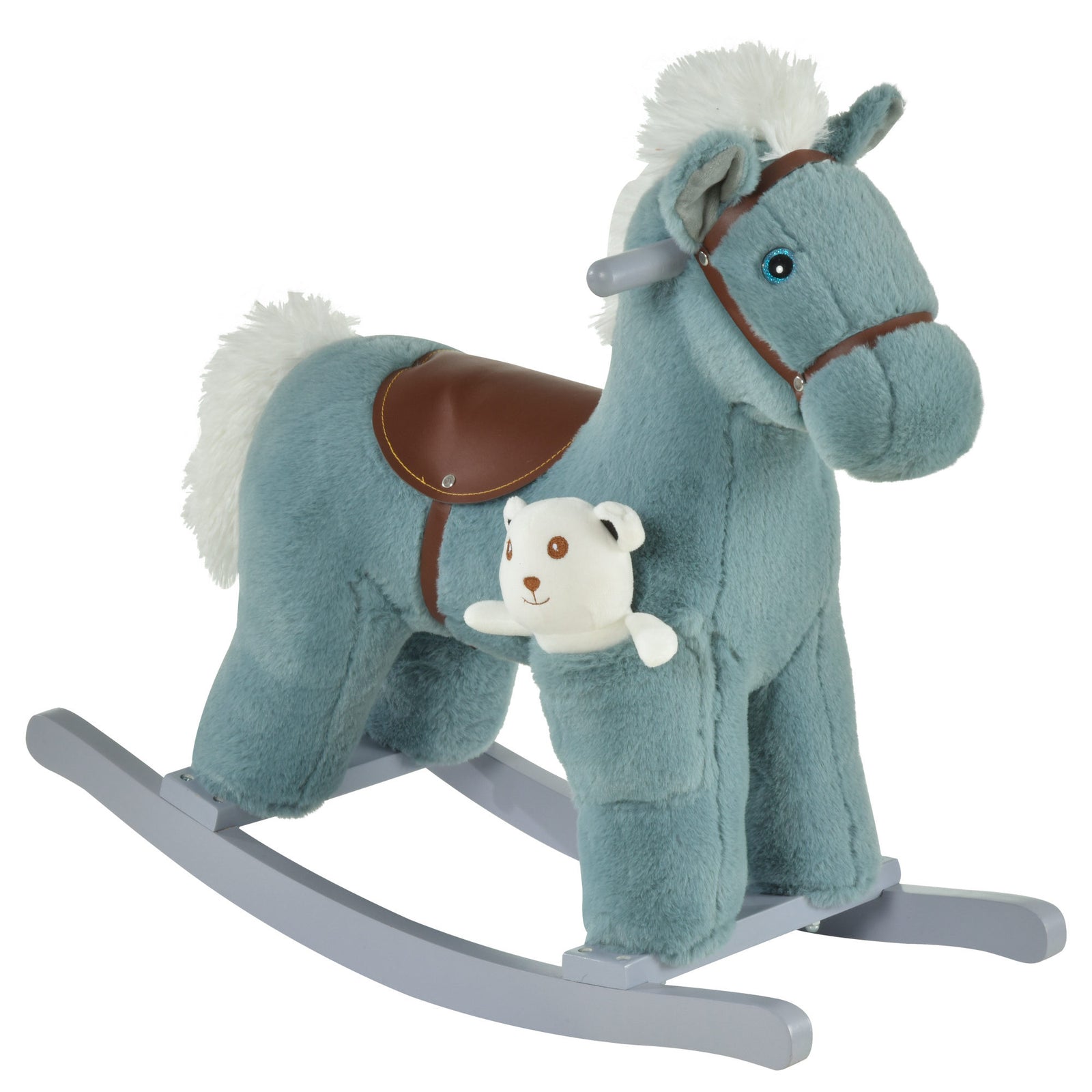 Kids Plush Ride-on Rocking Horse With Plush Toy Sound Handle Grip | Blue