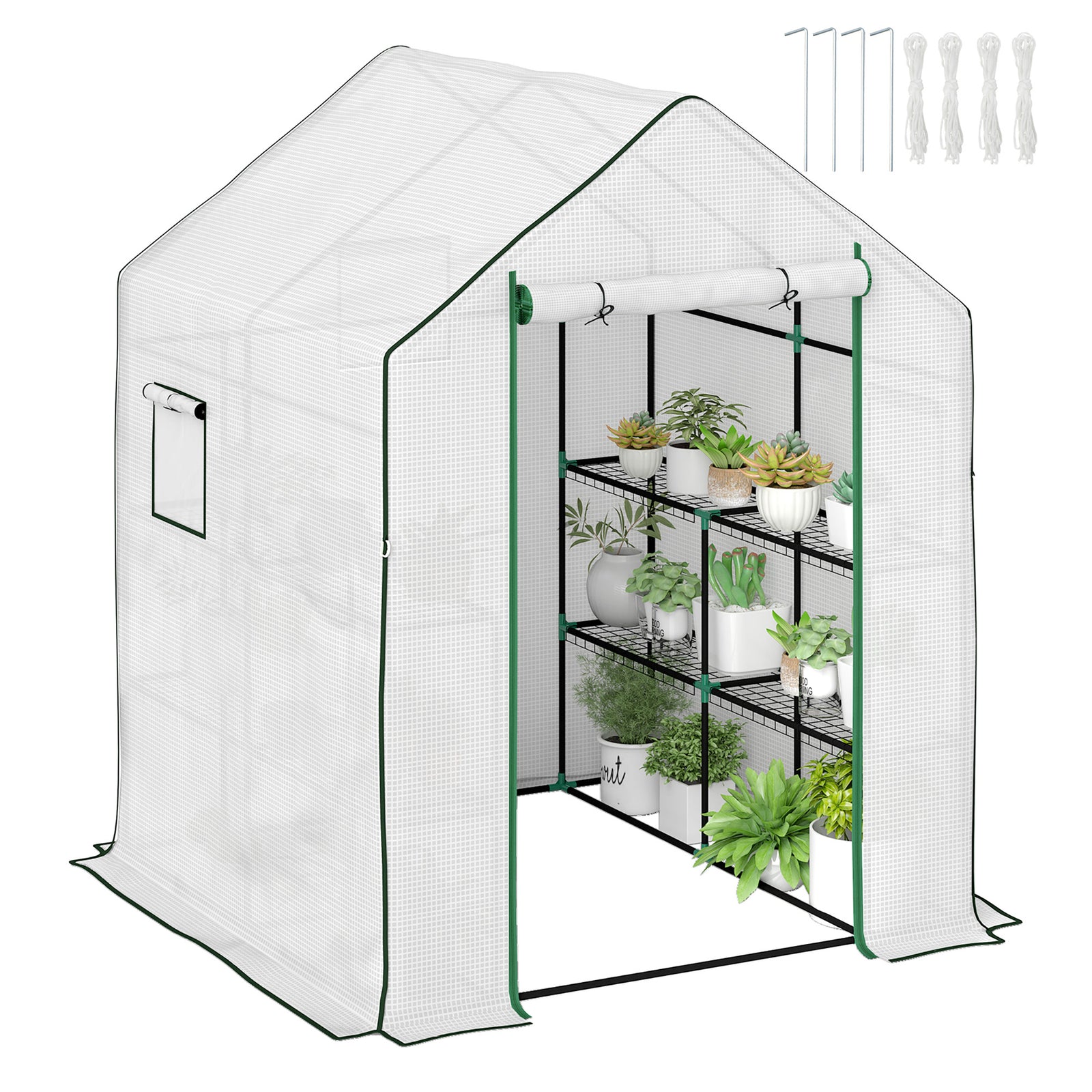 Walk-in Greenhouse W/ 4/8 Shelves, Outdoor Small Greenhouse | Large | White