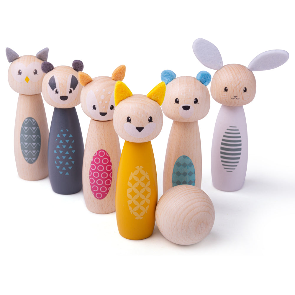 Wooden Animal Skittles Game, 1 Ball & 6 Animal Skittles