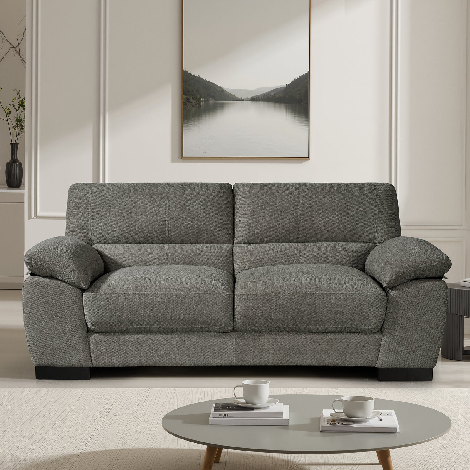 Roslyn Soft Fabric 3 Seat Sofa | Charcoal Grey