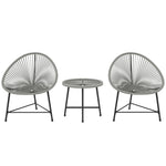 Rattan Bistro Set, Cushioned Acapulco Chairs, Glass Table | Gray