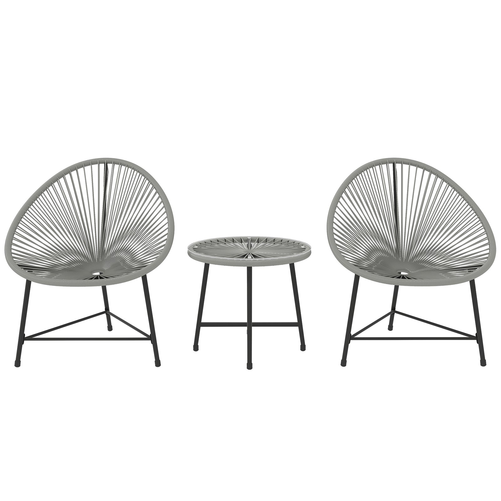Rattan Bistro Set, Cushioned Acapulco Chairs, Glass Table | Gray