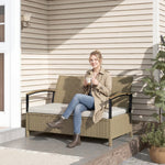 125l Garden Storage Bench, 2 Seater Pe Rattan Outdoor Bench | Khaki