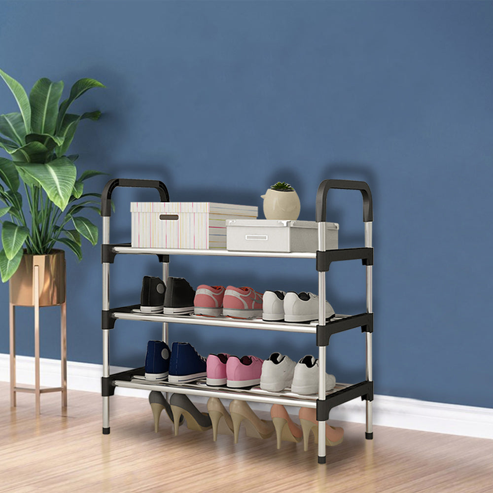 Multi Tiers Shoe Rack Organizer Stackable Space Saving Shoe Shelf | 3 | Black