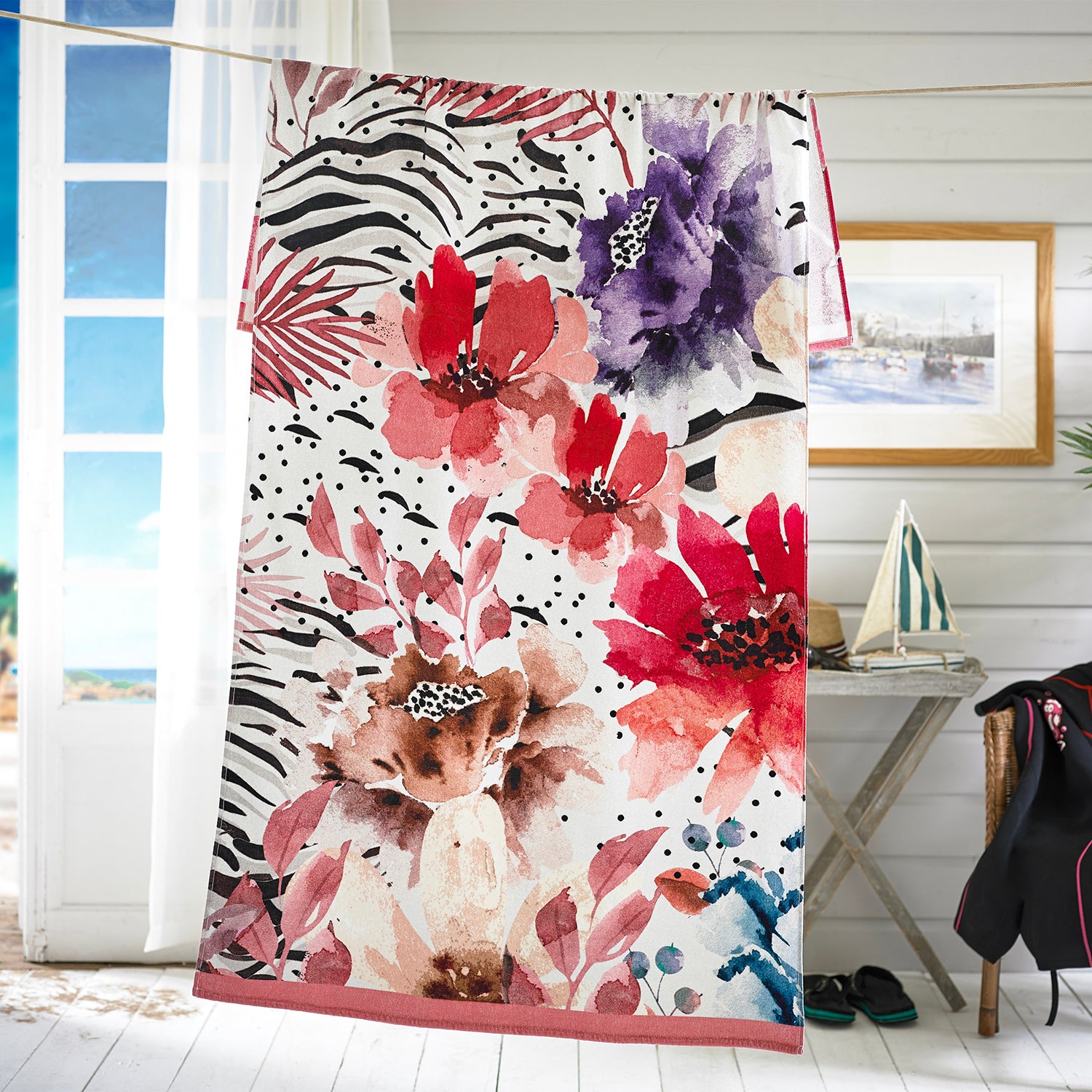 Floral Whisper Printed Velour 90x180cm Cotton Beach Towels