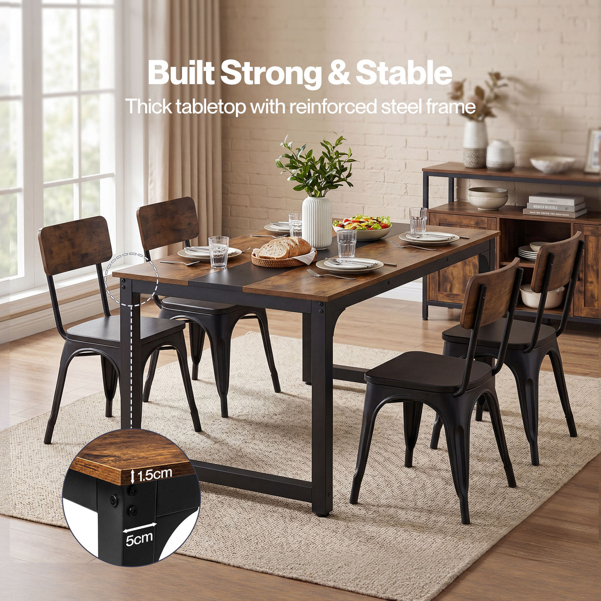 Dining Table 4-6 Seater Retro Kitchen Adjustable Foot For Home Walnut | Brown