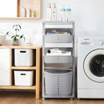 3/4 Tier Storage Rack Laundry Basket With Wheels | Medium | Grey
