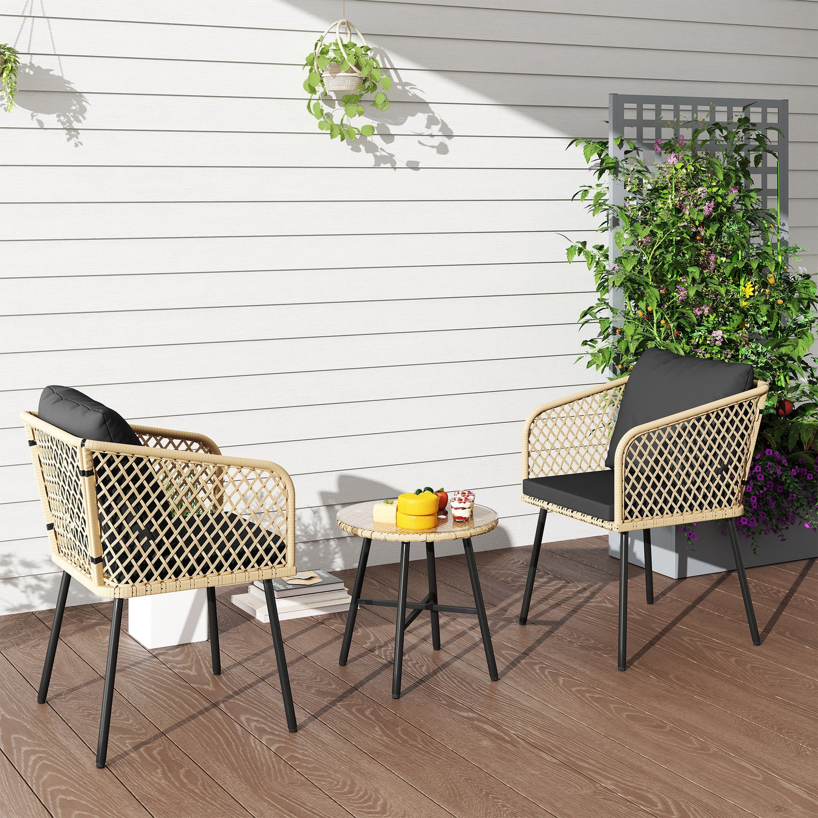 3 Piece Rattan Bistro Set, Patio Conversation Set | Natural