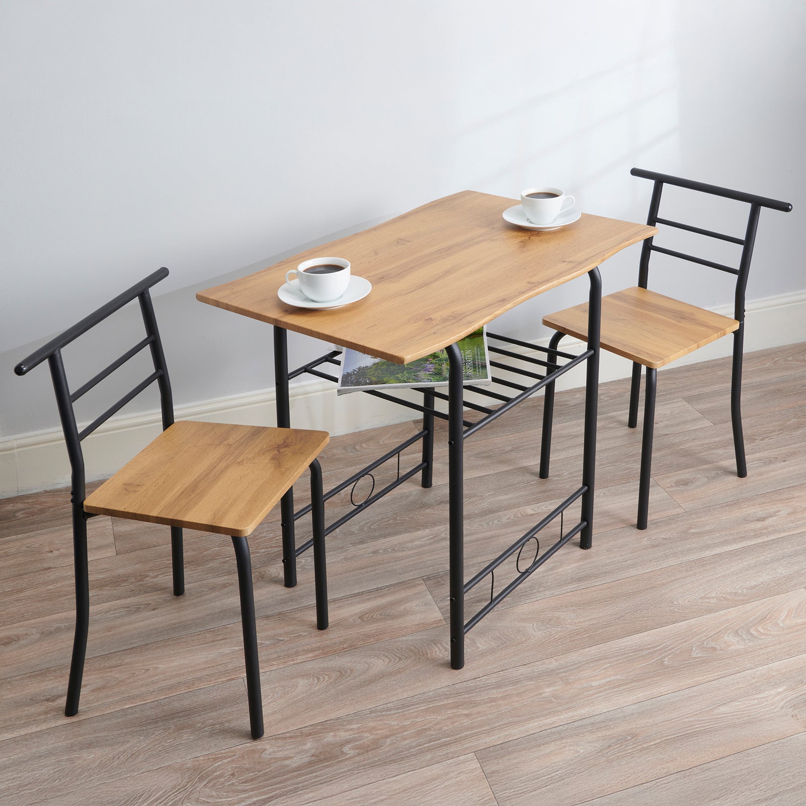 Live Edge Compact Dining Set, Table & 2 Chairs, W80 X D53cm | Black