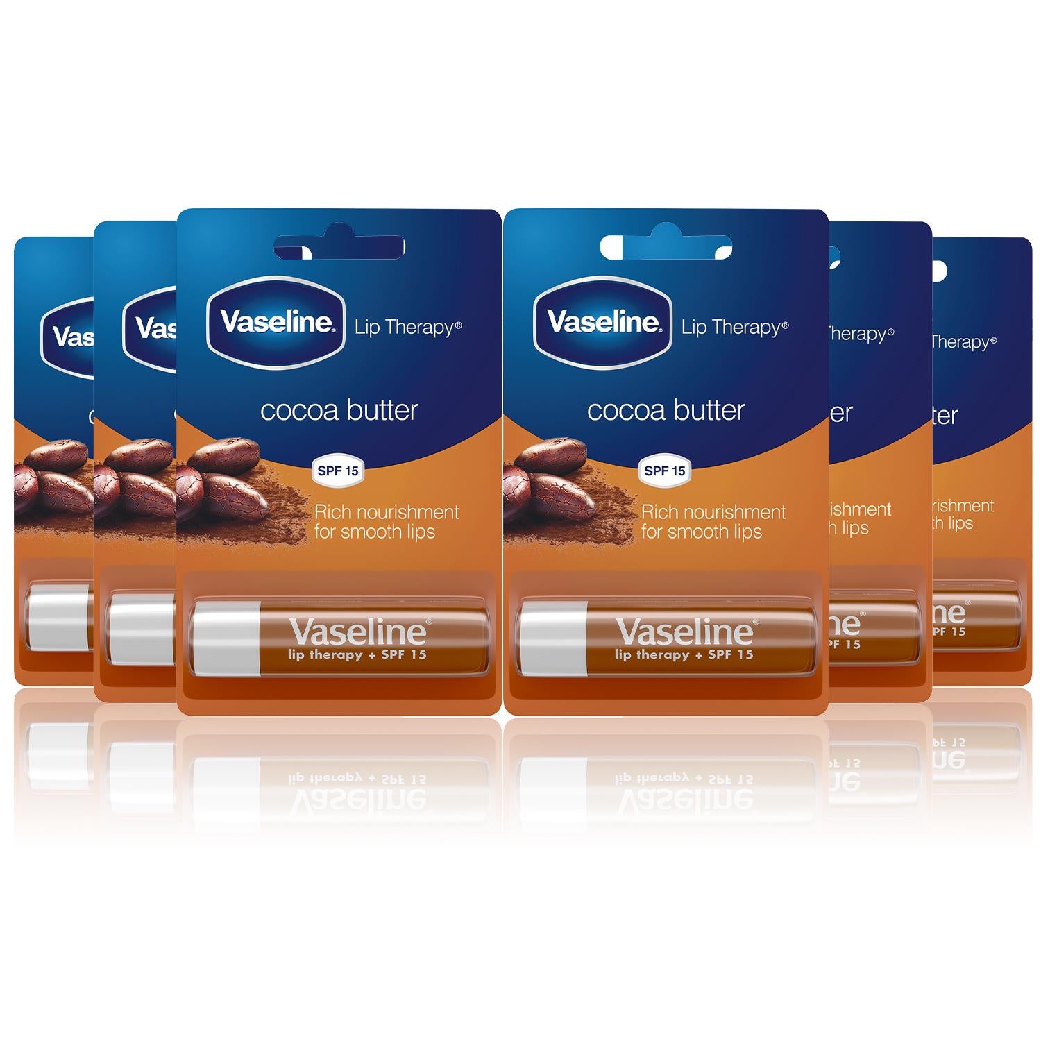 Vaseline Cocoa Butter Rich Nourishment Lip Therapy Jelly Balm Sticks, 6x 4gm