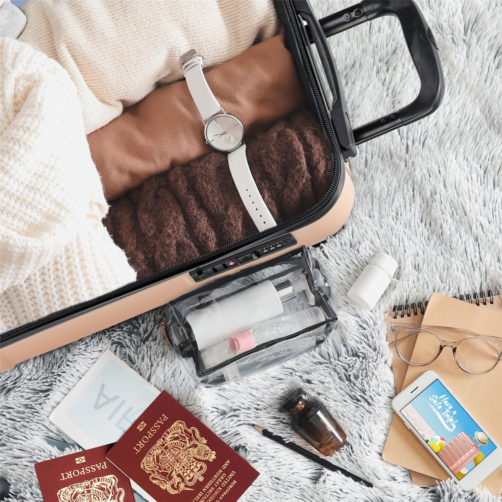 45x36x20cm Lightweight Underseat Cabin Carry On Suitcase - 100+ Airline Approved - Hard Shell Luggage - 4 Wheels | 45 x 36 x 20cm | Champagne
