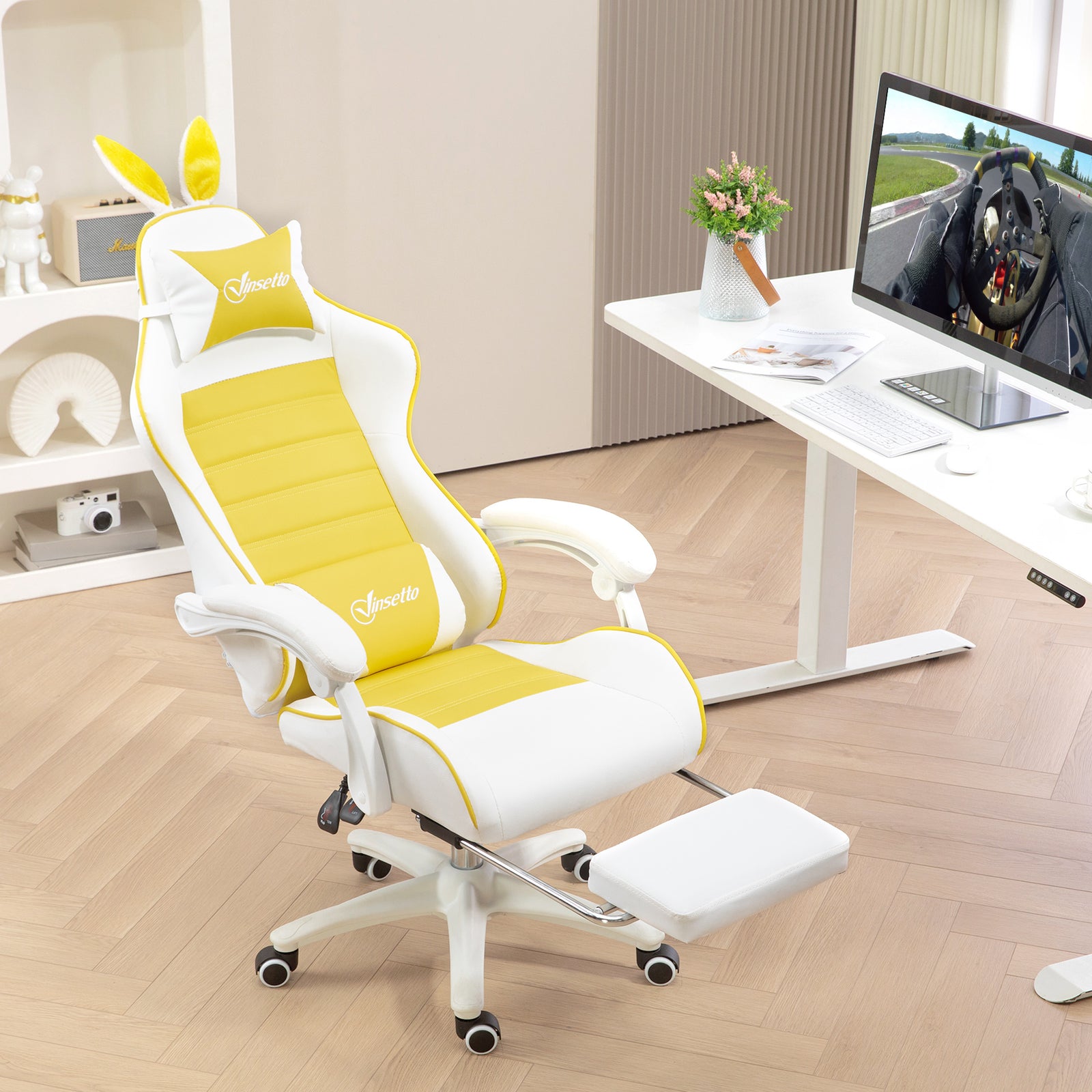 Racing Chair W/ Footrest Rabbit Ears | Yellow