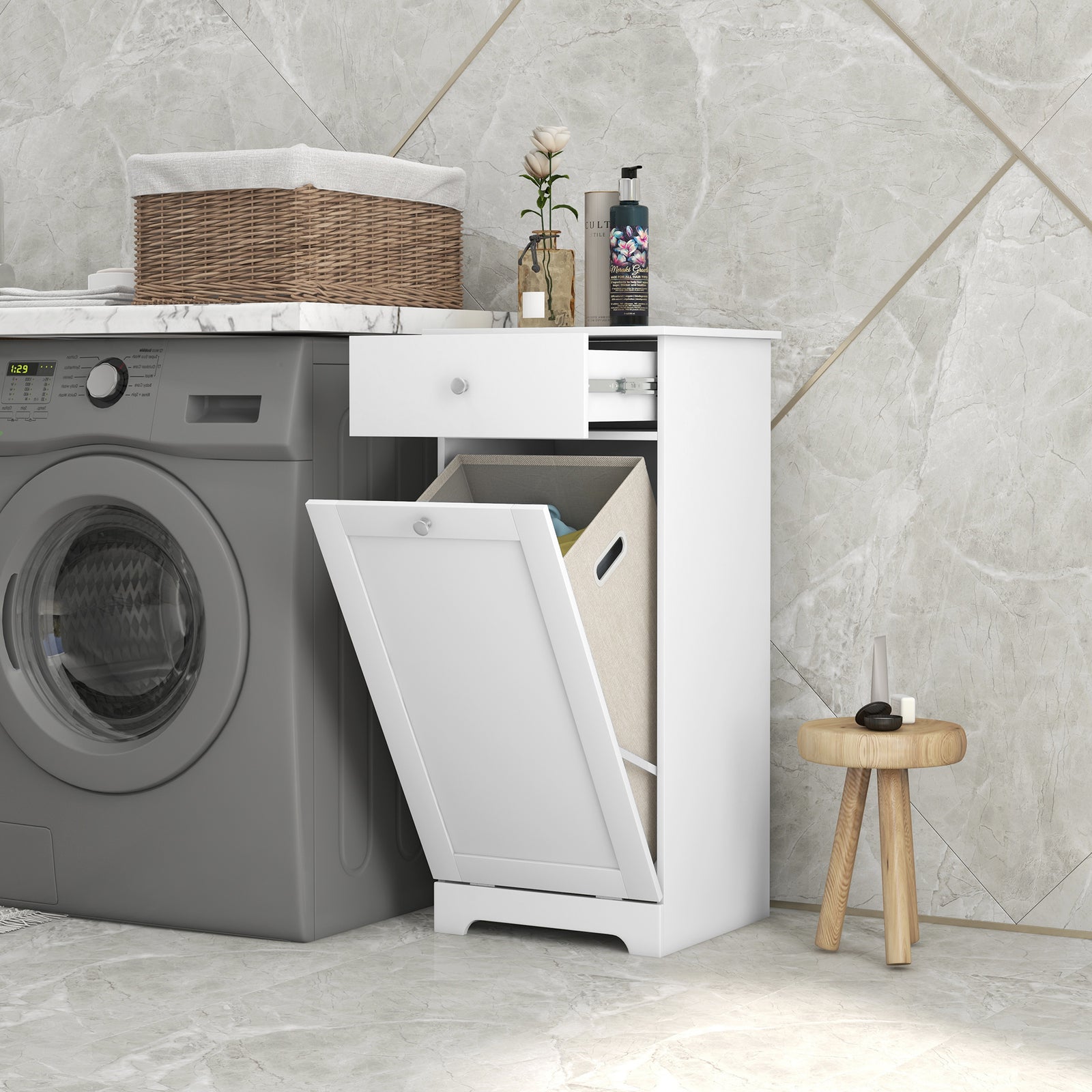 Bathroom Cabinet With 1/2 Laundry Baskets | Medium | White
