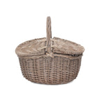 Wicker Small Antique Wash Double Lidded Oval Picnic Basket | Brown