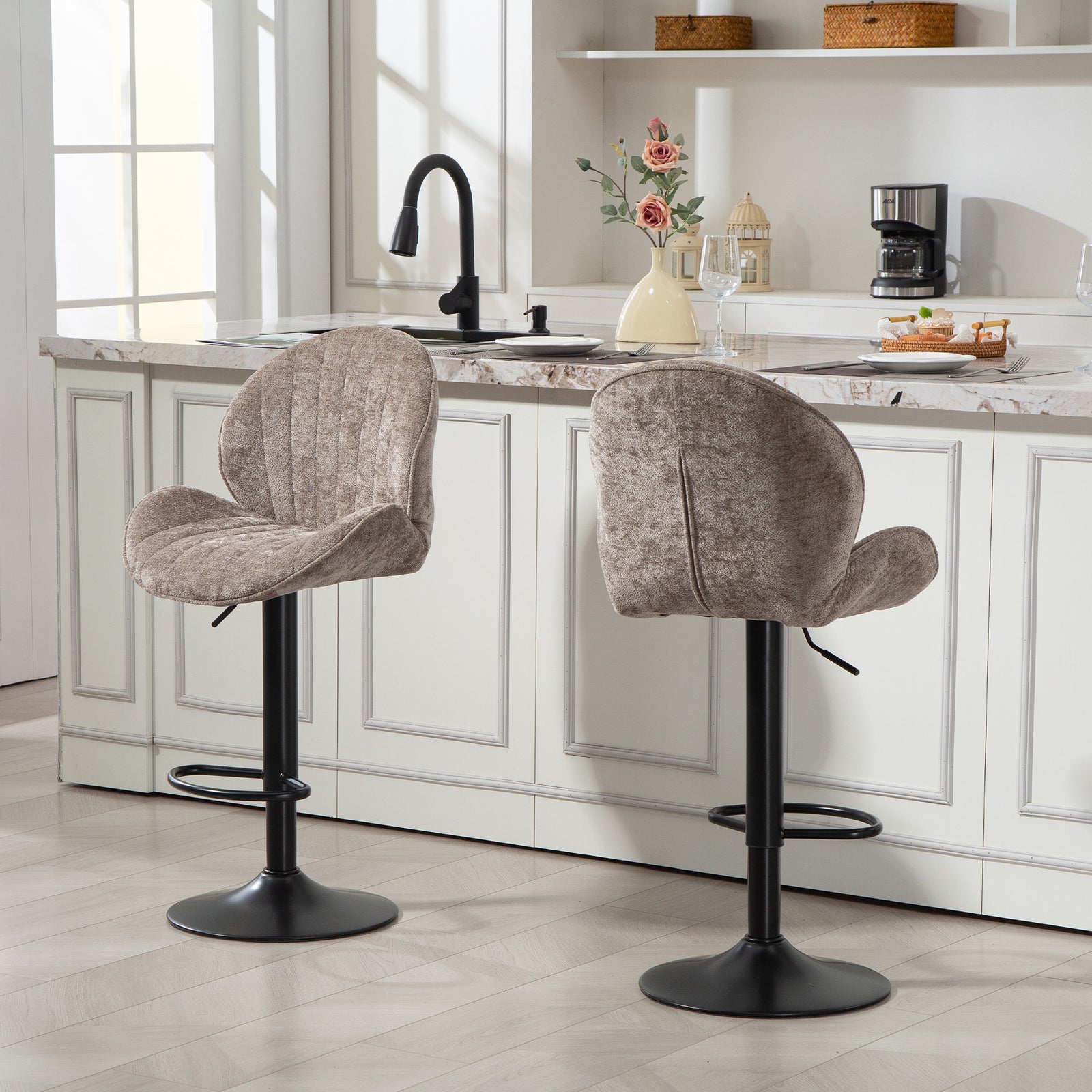 Modern Bar Stools Set Of 2, Swivel Counter Height Barstools | Brown