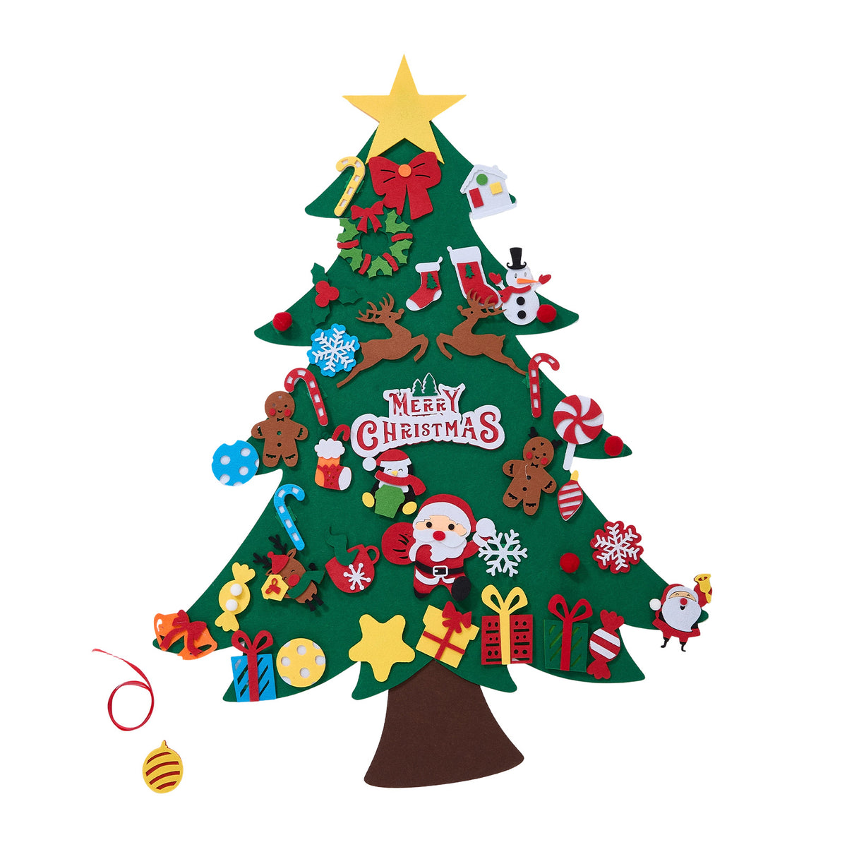 Breeins Diy Felt Christmas Tree With 41 Detachable Ornaments & Led String Lights