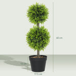 HOMCOM Set Of 2 Artificial Topiary Cypress Ball Trees With Pot And Pebbles