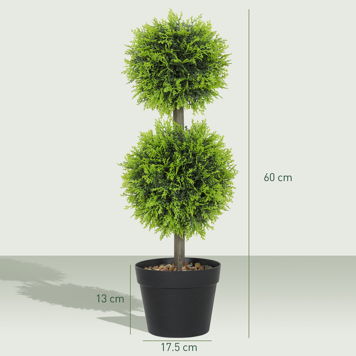 HOMCOM Set Of 2 Artificial Topiary Cypress Ball Trees With Pot And Pebbles