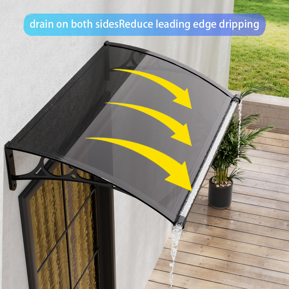 1.2-2.4m W x 0.8m D Curved Outdoor Door Window Awning Canopy | XS | Dark Grey