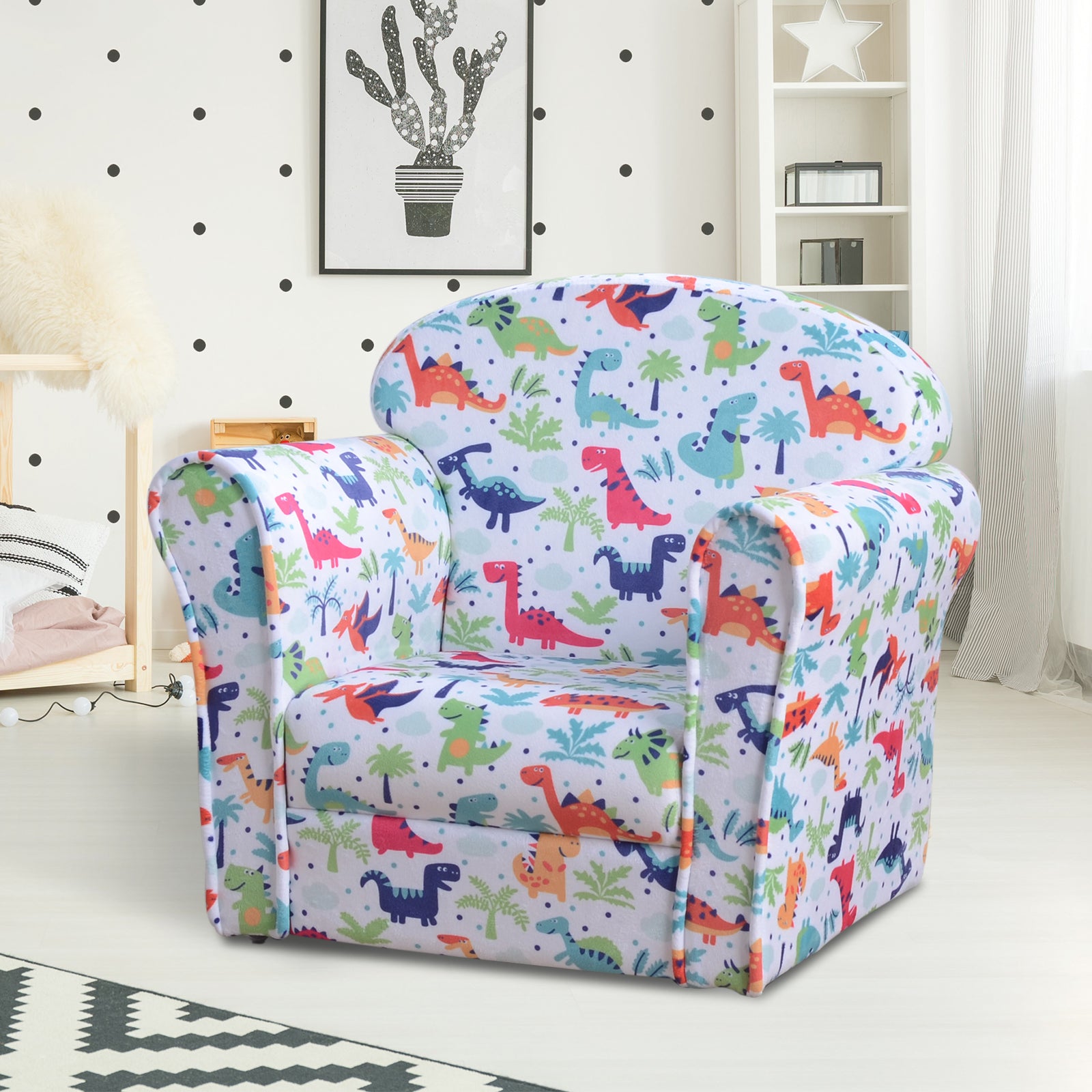 Children's Armchair Kids Sofa Tub Chair Seat Cartoon Flannel Wooden