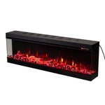 60’’ Smart Electric Fireplace with 3-Sided Panoramic Flame, WiFi  App Control, 750W/1500W Heater, 12 Flame Colours, Crackling Sound & Adjustable Thermostat, Recessed Black Fireplace Heater