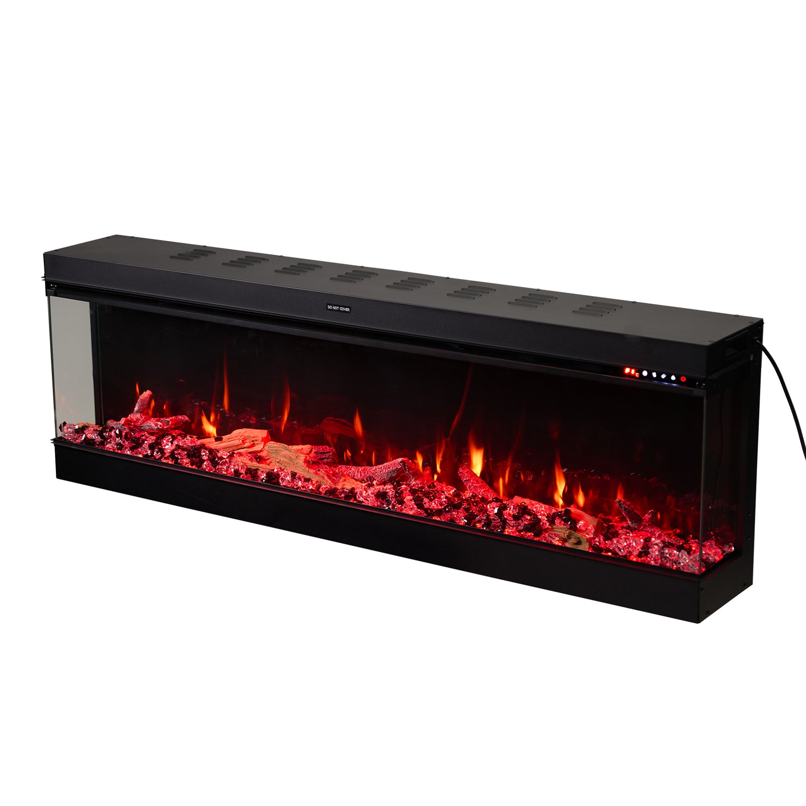 60’’ Smart Electric Fireplace with 3-Sided Panoramic Flame, WiFi  App Control, 750W/1500W Heater, 12 Flame Colours, Crackling Sound & Adjustable Thermostat, Recessed Black Fireplace Heater