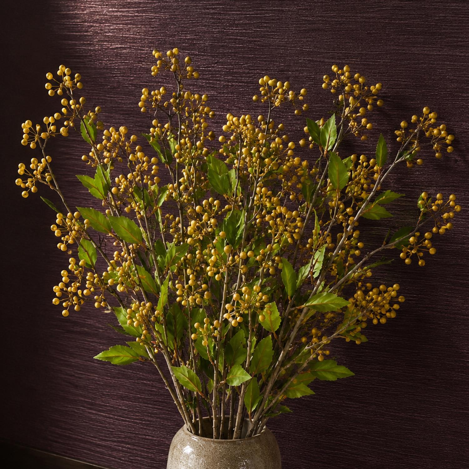 Pack Of 6 X 90cm Artificial Yellow Berry Stem