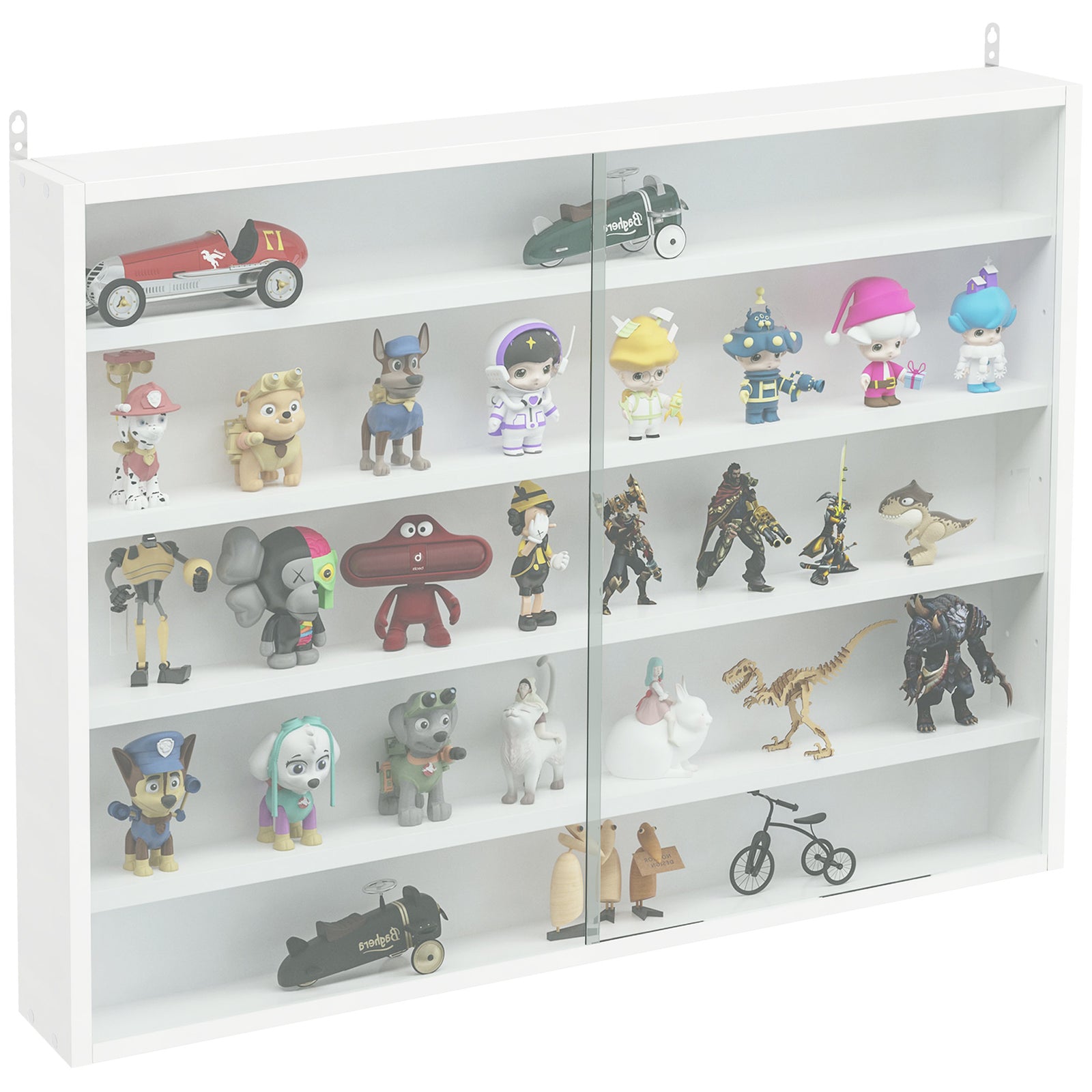 5-tier Wall Display Shelf Unit Cabinet Shelves Glass Doors | One Size | White
