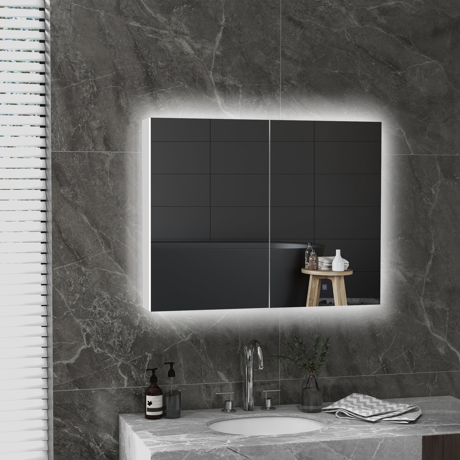 Wall Mounted Bathroom Storage Cupboard With Mirror Led Usb